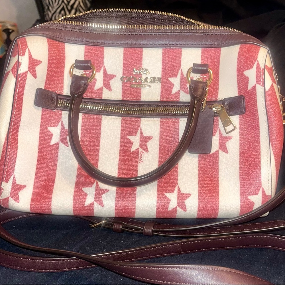 Coach Red and White Striped Crossbody Bag